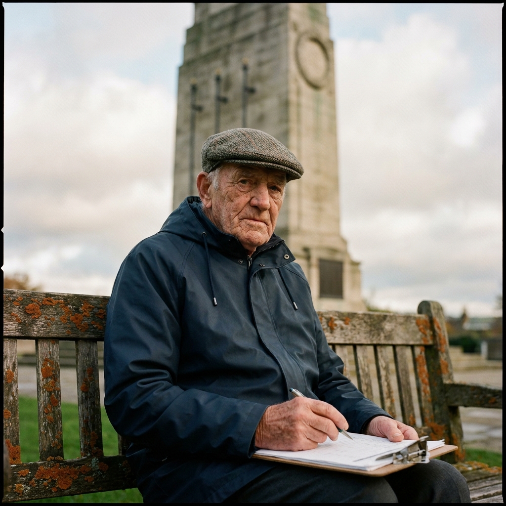 Thomas, 81, a long-standing Friend of Greenhead Park, photographed on a bench at the foot of the Cenotaph