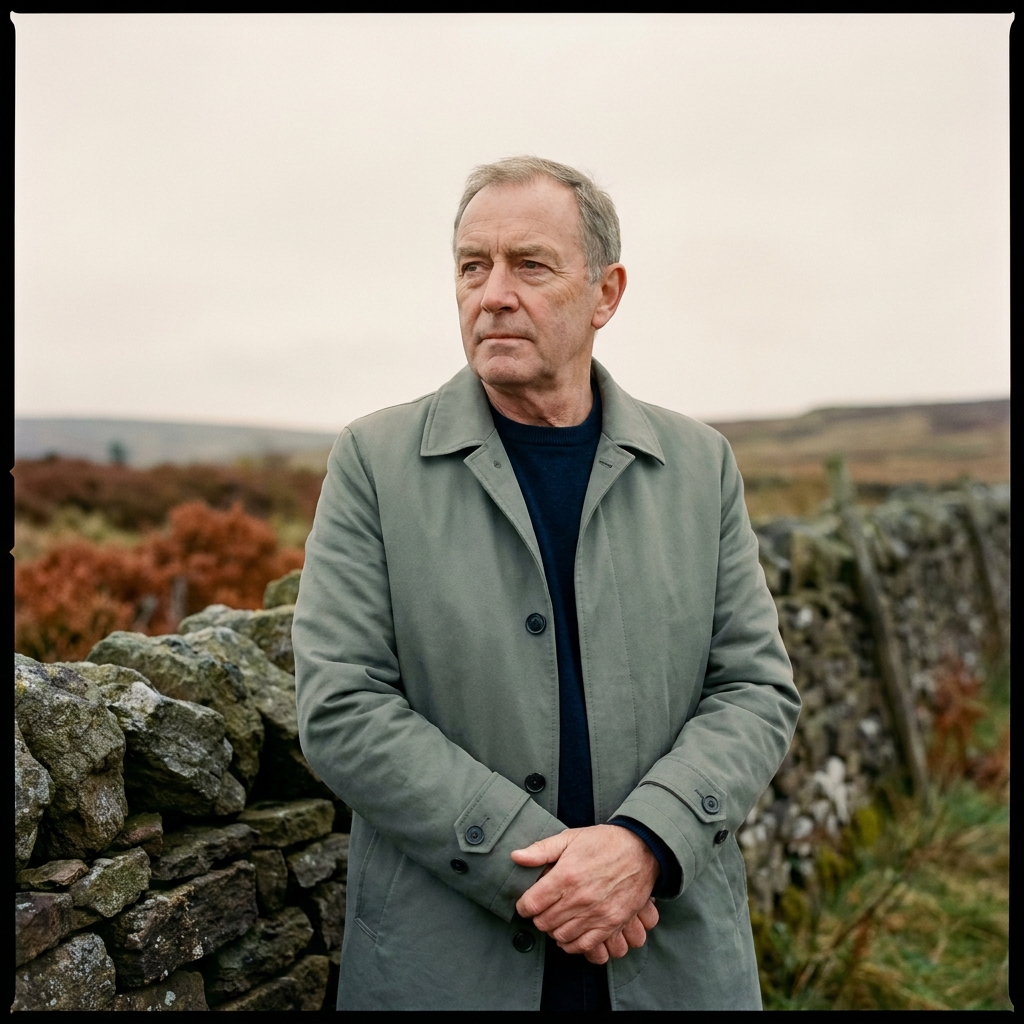 Stephen Michael Armitage, Chair of the trust, mid-sixties, photographed beside a Pennine stone wall